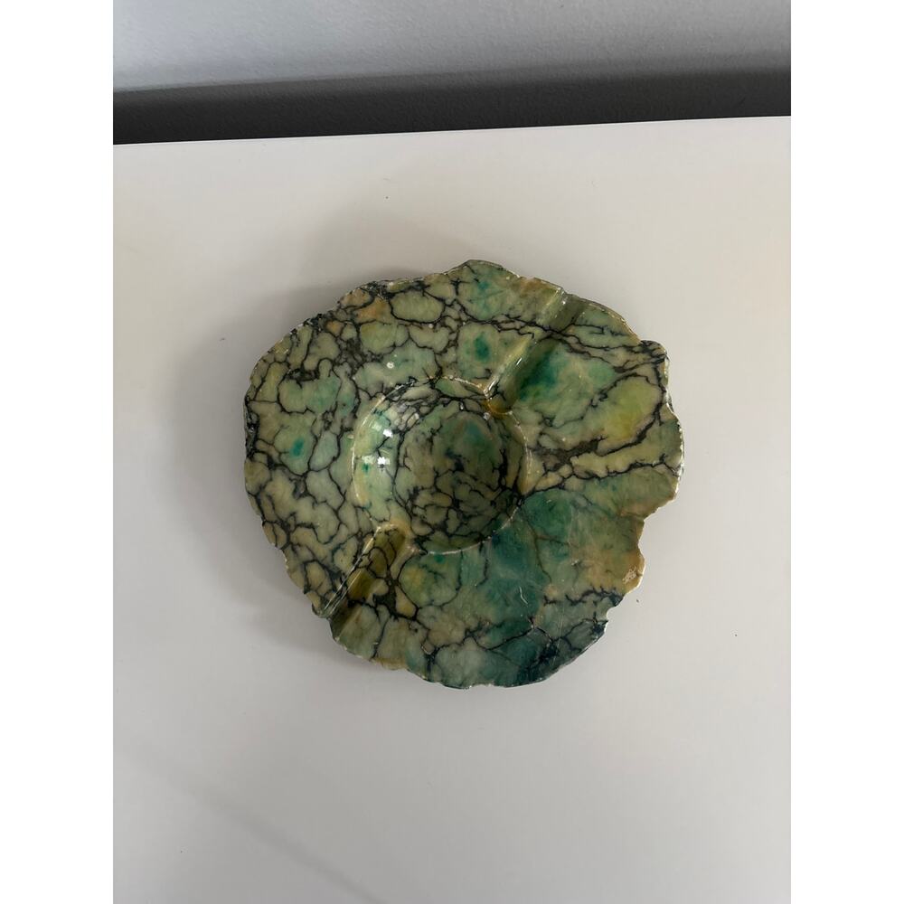 Lobeco MCM Mid Century Modern Green Genuine Alabaster Ashtray